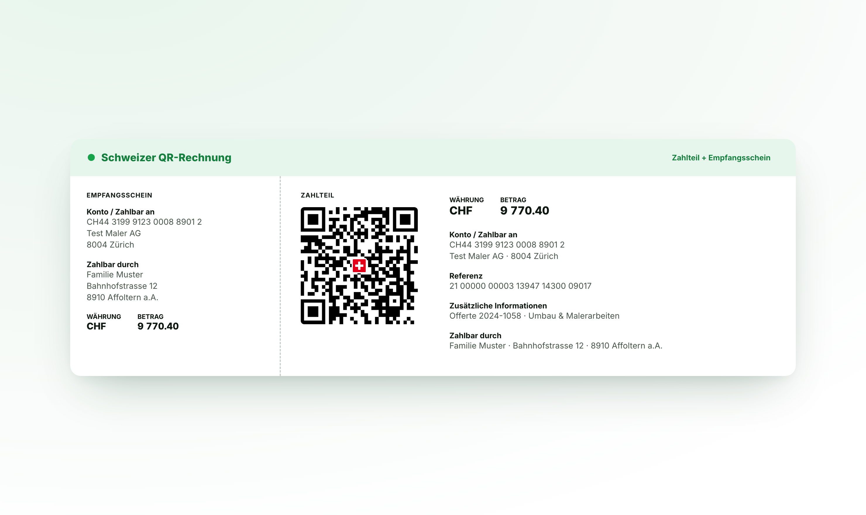 Schweizer QR-Rechnung mit Zahlteil